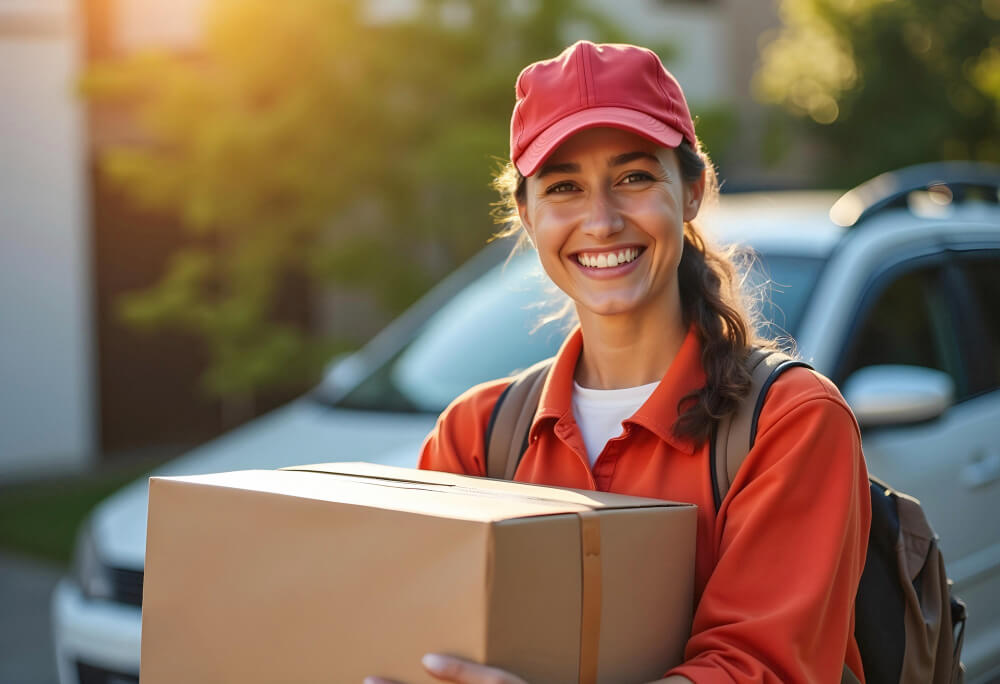 Delivery person holding a package.